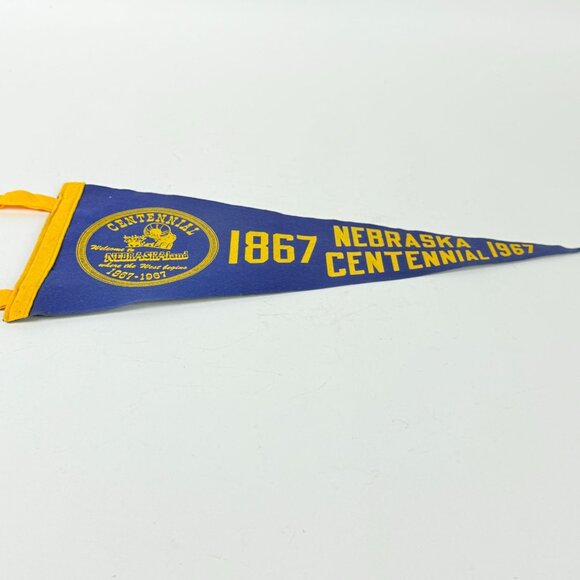 Nebraska Centennial Felt Pennant 1867-1967 Blue & Yellow Vintage - Picture 4 of 6